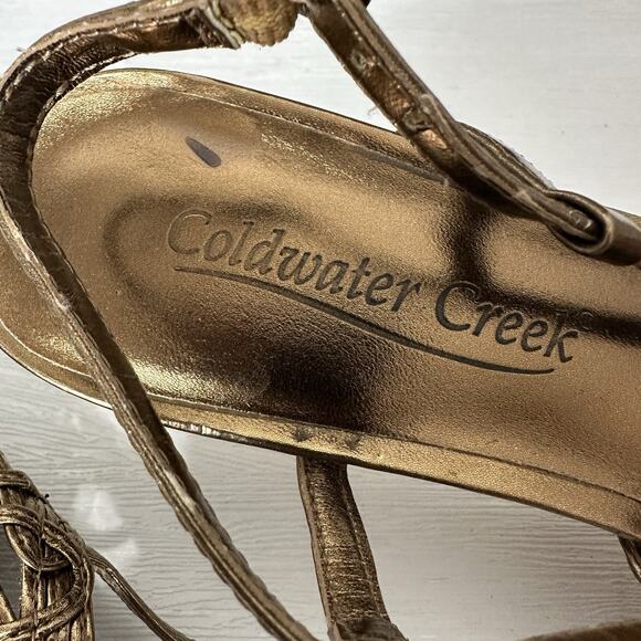 Coldwater Creek Shoes Women 7.5 Gold Bronze Metallic Woven Slingback Kitten Heel - Picture 11 of 12